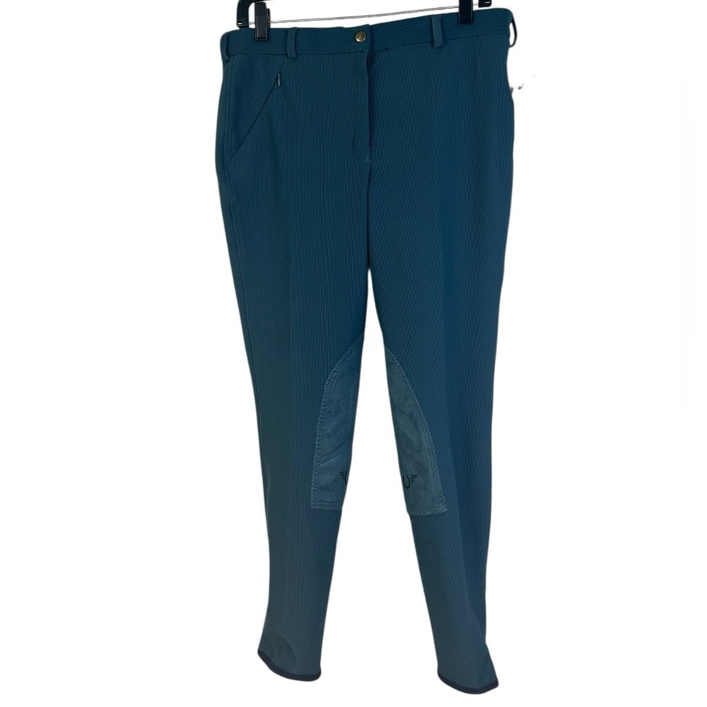 NWT Tuff Rider Front Zip Knee Patches Low Rise Ribbed Breeches Blue Pants SZ 32 - Picture 5 of 14